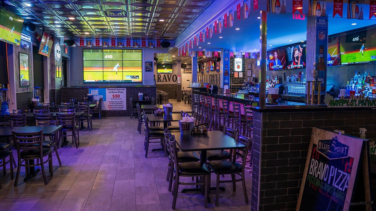 Bravo Pizza dining room and sports bar on New Dorp Lane